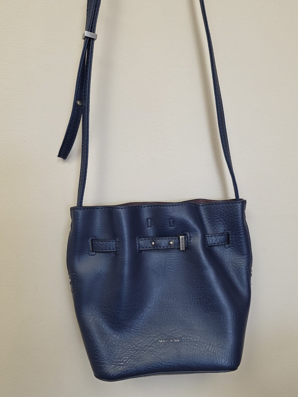 Matt & Nat Mini LEXI Navy Pebbled Vegan Leather Crossbody Bucket Bag